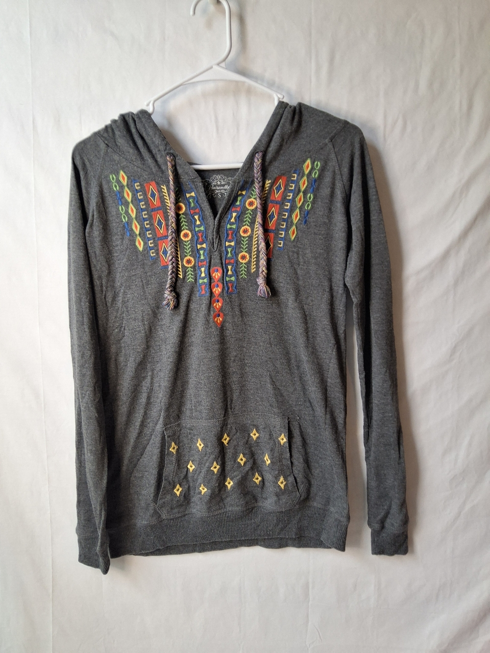 Panhandle Gray Hooded Sweatshirt with Colorful Embroidered Accents